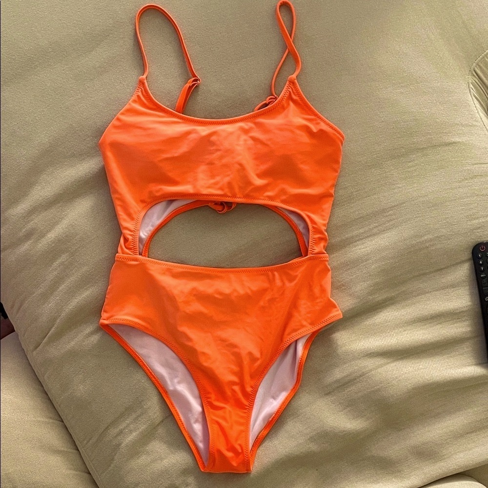 Orange One Piece Swimsuit with Cut-Out Design